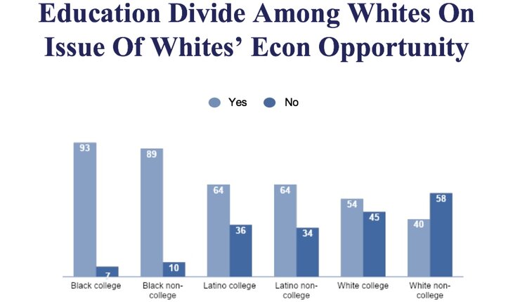 education divided among whites on issue of whites econ opportunity